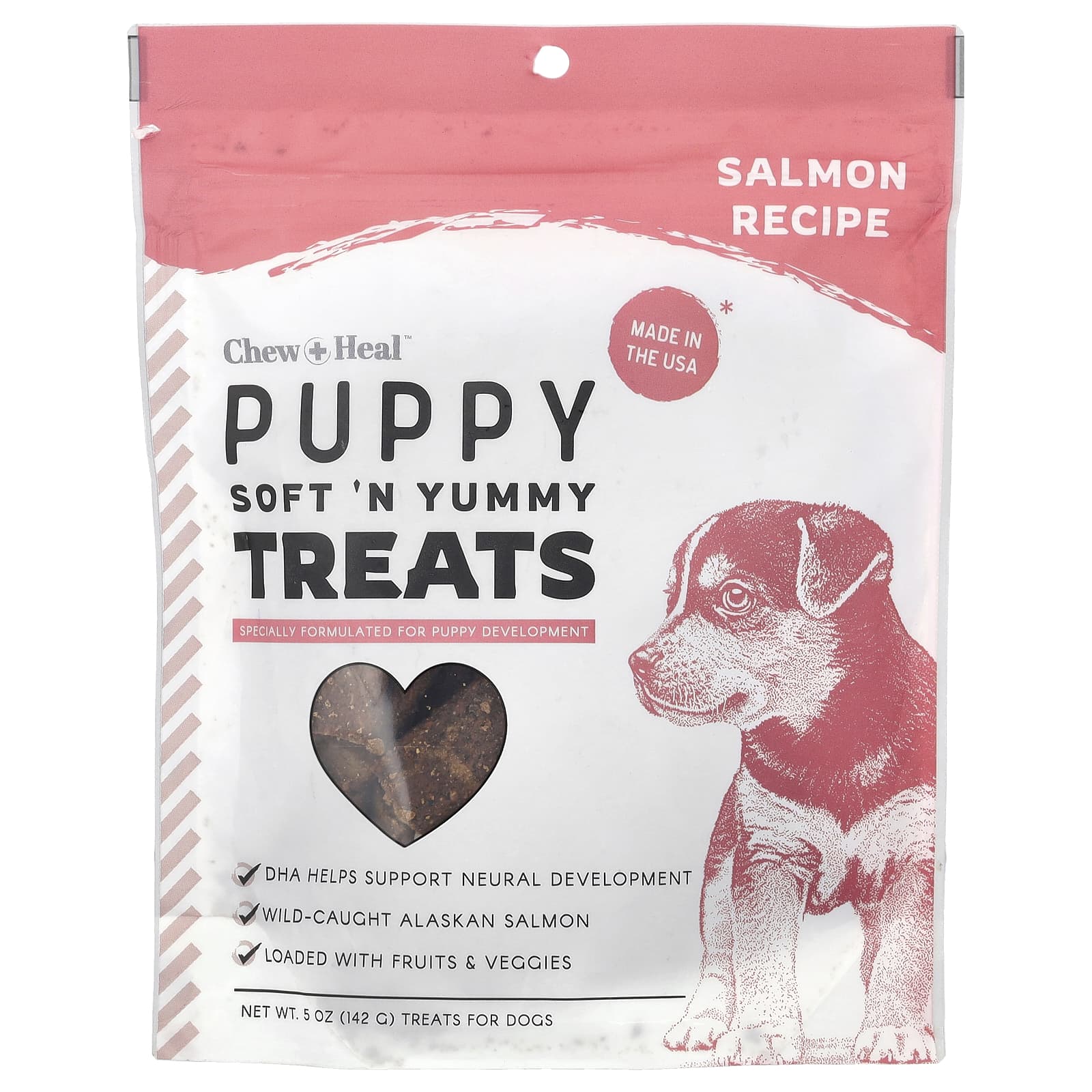 Chew + Heal, Вкусные лакомства для щенков, для собак, с лососем, 142 г (5 унций)