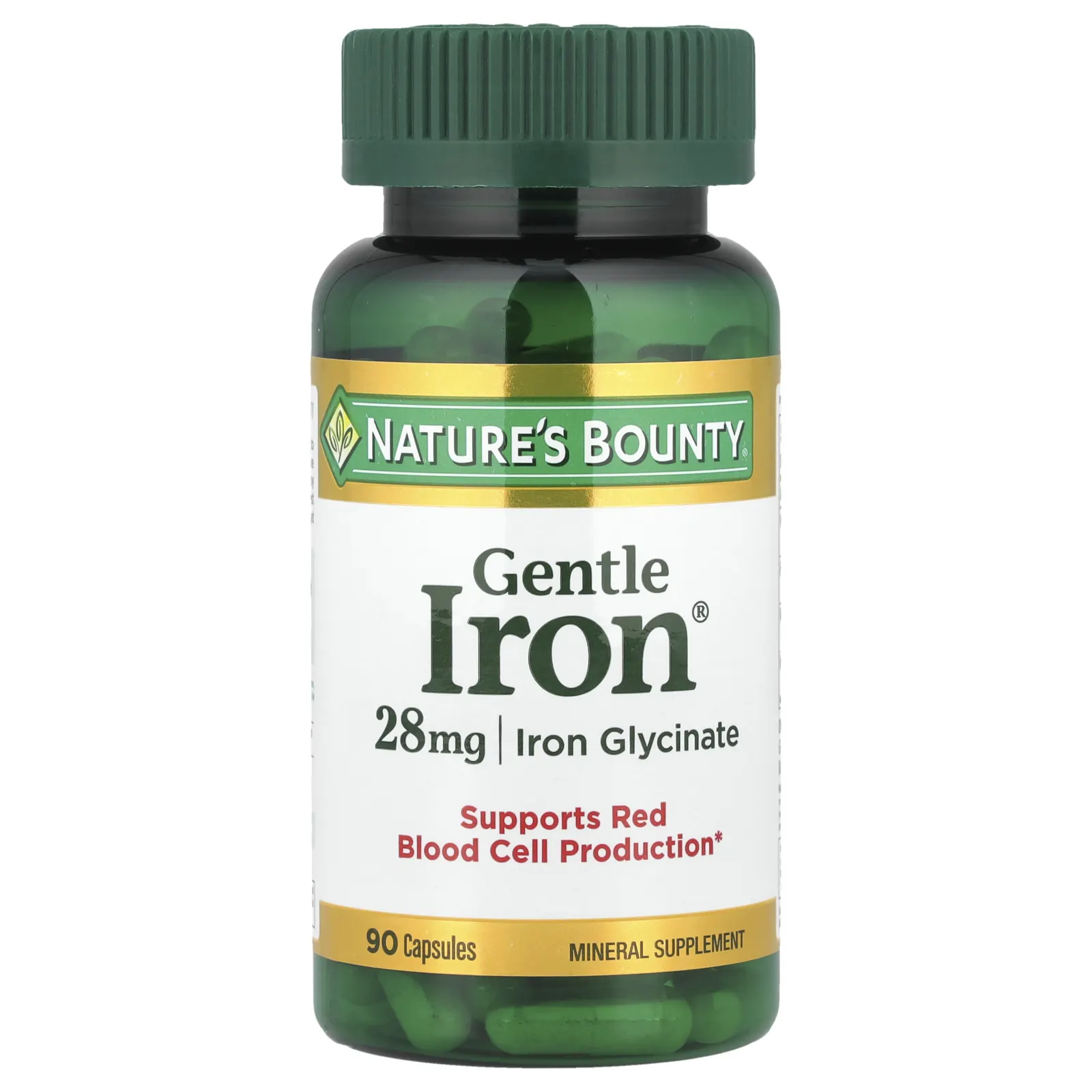 Nature's Bounty, Gentle Iron, железо, 28 мг, 90 капсул