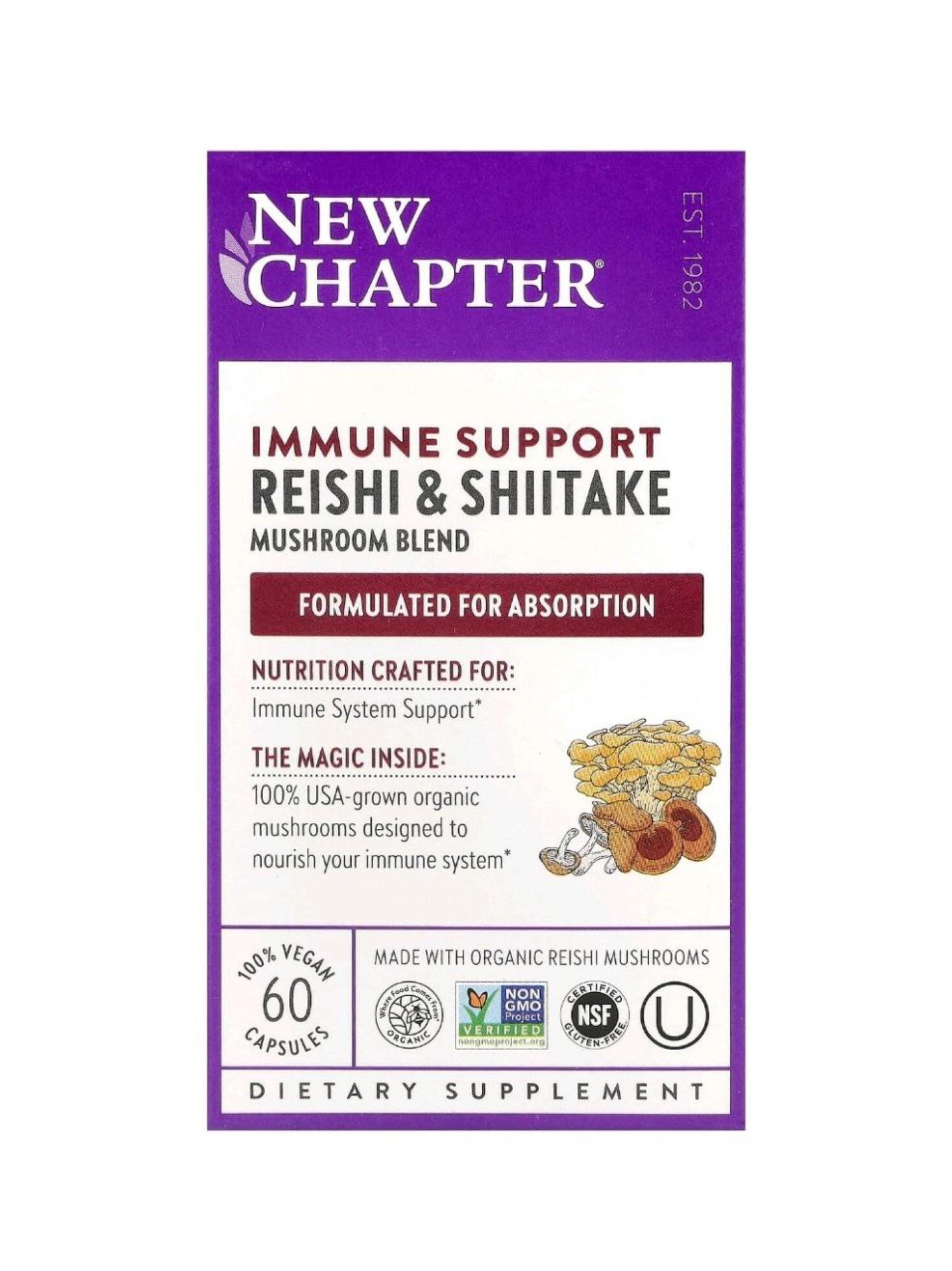 New Chapter, смесь грибов рейши и шиитаке для поддержки иммунитета, 60 веганских капсул