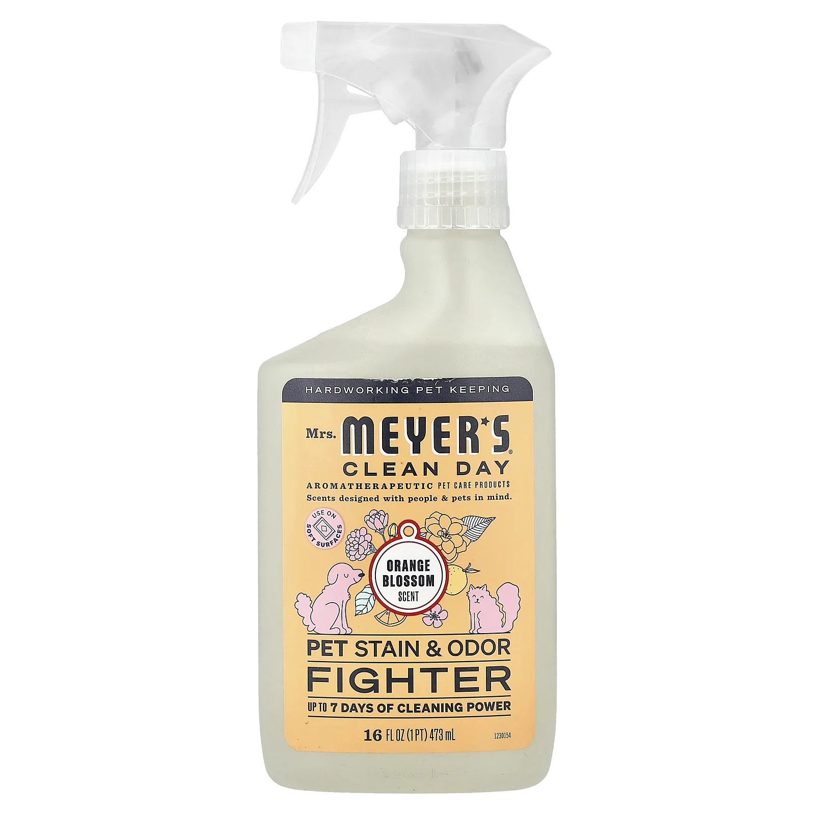 Mrs. Meyers Clean Day, средство для устранения пятен и запахов от домашних животных, цветок апельсин