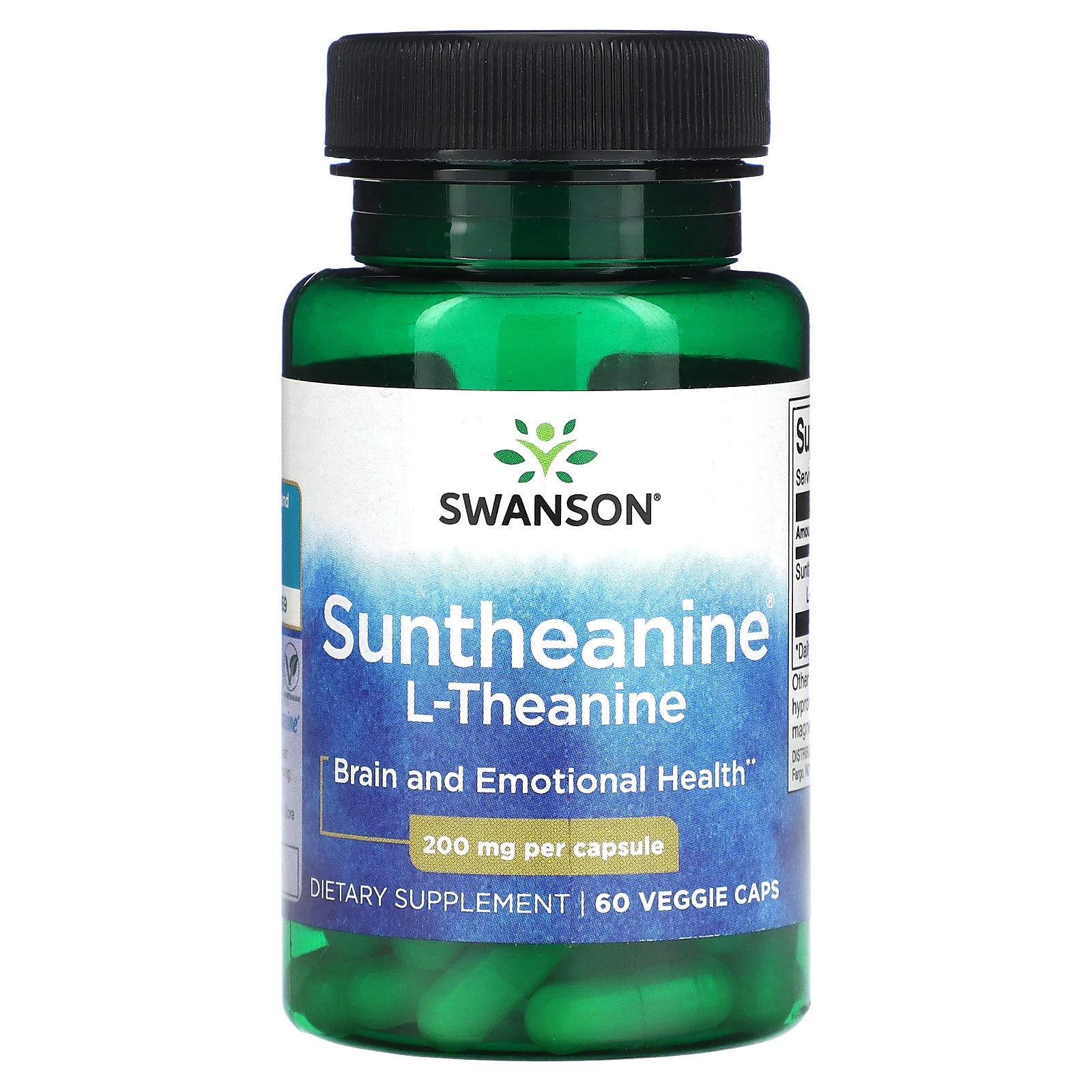 Swanson, Suntheanine® L-теанин, 200 мг, 60 веганских капсул