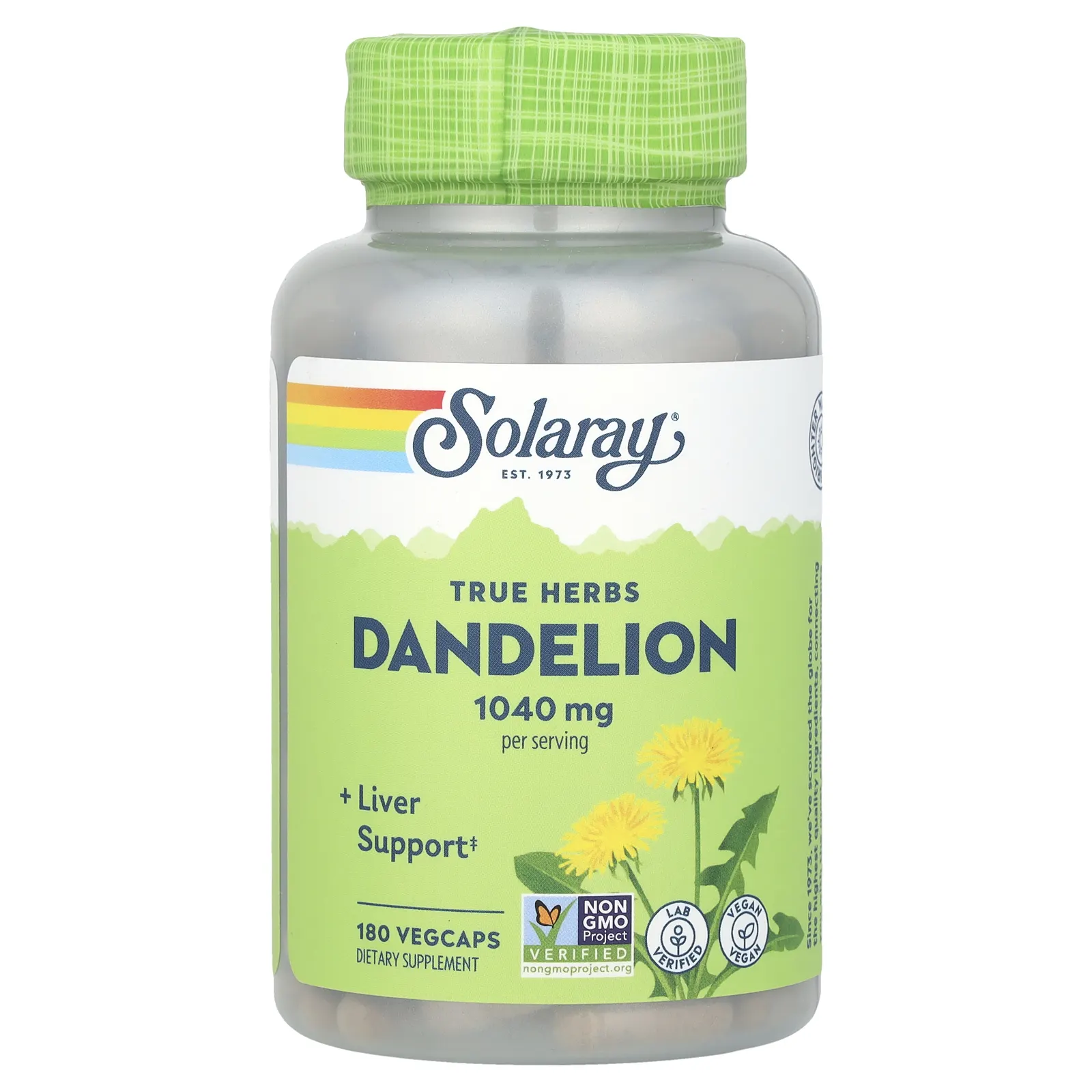 Solaray, True Herbs, одуванчик, 180 растительных капсул (520 мг в 1 капсуле)