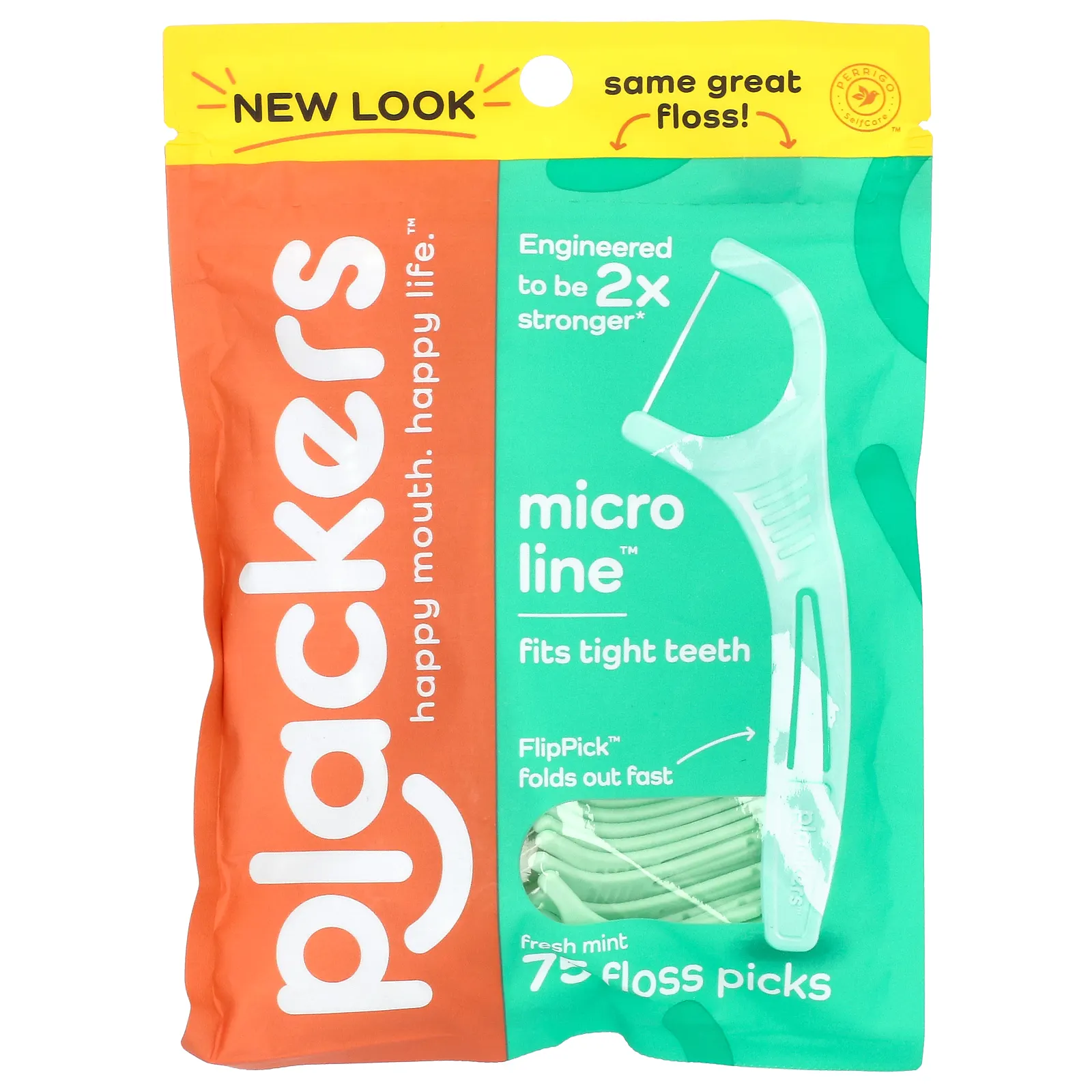 Plackers, Micro Line, зубная нить, свежая мята, 75 шт.