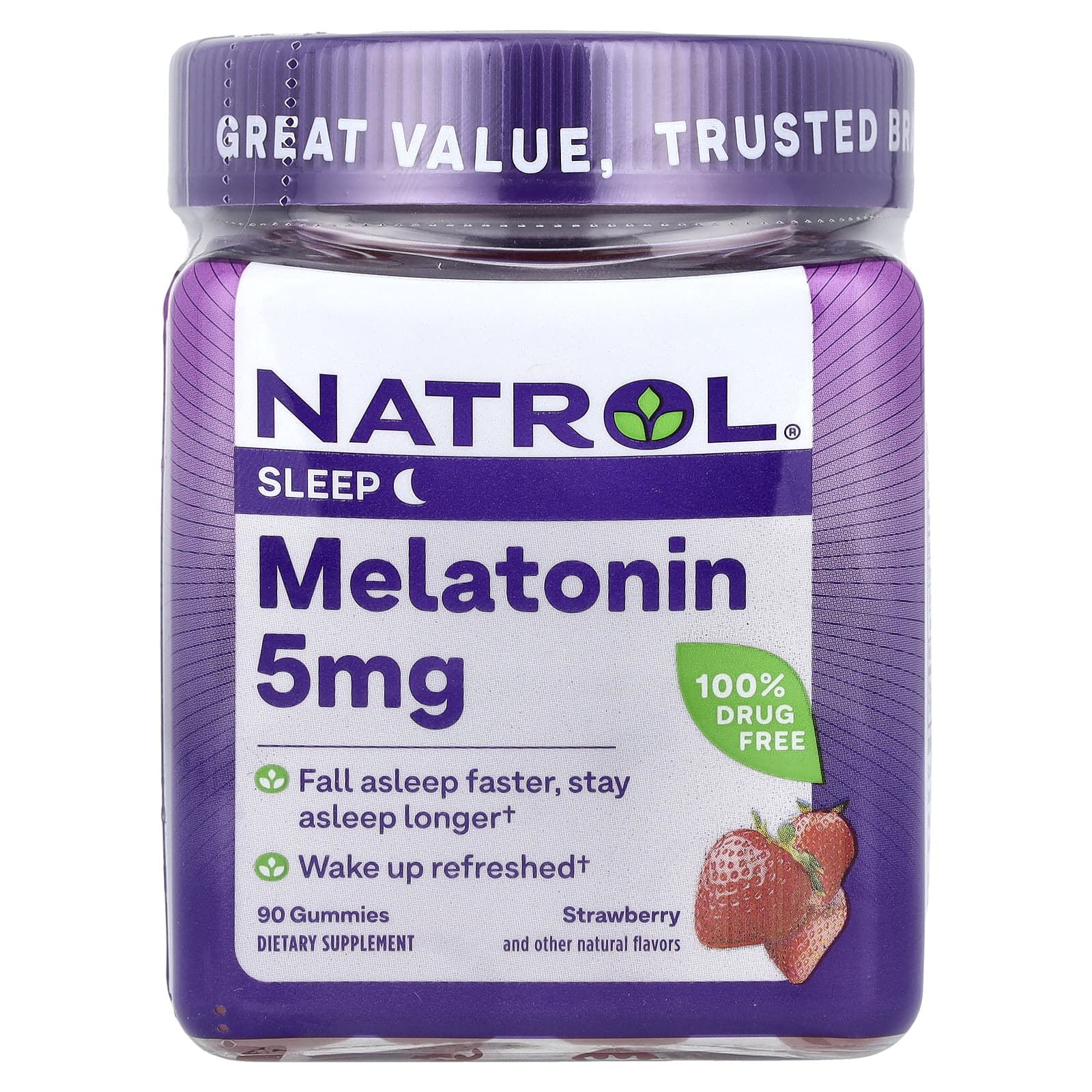 Natrol, жевательная добавка с мелатонином, со вкусом клубники, 5 мг, 90 жевательных таблеток