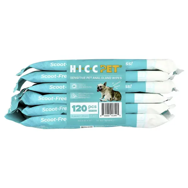 HICC Pet, чувствительные салфетки для анальной железы, для собак и кошек, с кокосом, 6 упаковок по 2