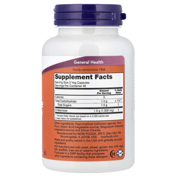 NOW Foods, D-манноза, 500 мг, 120 вегетарианских капсул – оригинальная продукция AthleticFuel