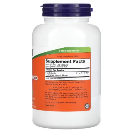 NOW Foods Ягоды серенои 550 мг 250 растительных капсул – оригинальная продукция AthleticFuel