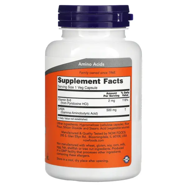 NOW Foods GABA Гамма-Аминомасляная кислота 500 мг 100 капсул – оригинальная продукция AthleticFuel