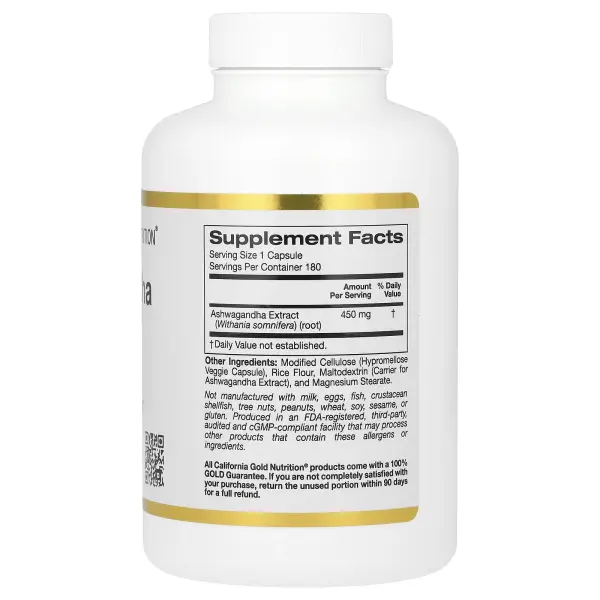 California Gold Nutrition Ashwagandha 450 mg 180 Veggie Capsules