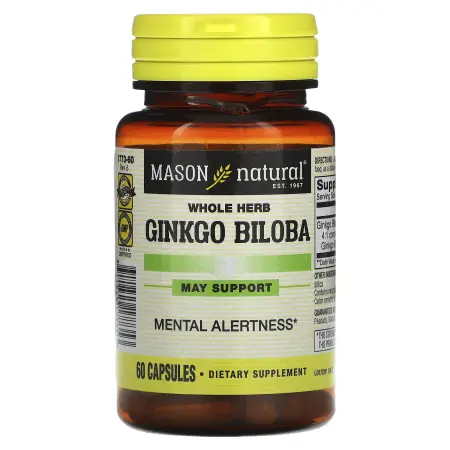 Mason Natural, цельное растение гинкго билоба, 60 капсул (125 мг в 1 капсуле)