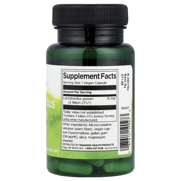 Swanson, Lactobacillus Gasseri, 3 млрд КОЕ, 60 растительных капсул для эмбо