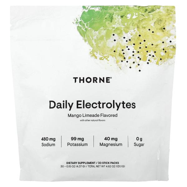 Thorne, ежедневные электролиты, со вкусом манго и лаймада, 30 пакетиков по 4,37 г (0,15 унции)