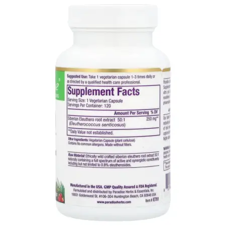 Paradise Herbs, Eleuthero, 120 вегетарианских капсул – оригинальная продукция AthleticFuel