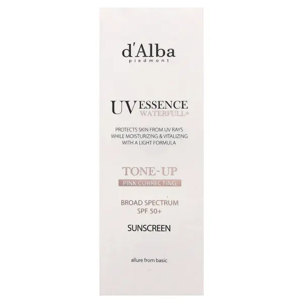 d'Alba, UV Essence Waterfull + Sunscreen, корректирующий розовый тон, SPF 50+, 50 мл (1,69 жидк. Унц