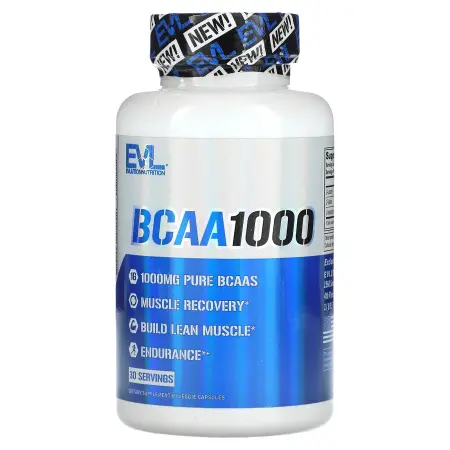 EVLution Nutrition, BCAA1000, 1000 мг, 60 растительных капсул (500 мг в 1 капсуле)