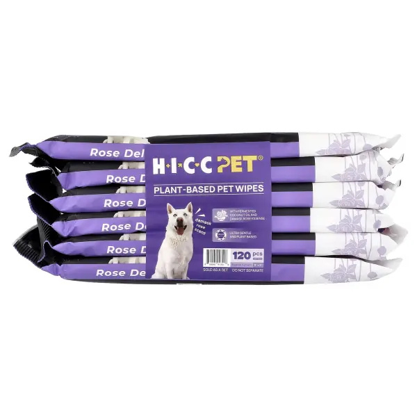 HICC Pet, салфетки для животных на растительной основе, для собак и кошек, с дамасской розой, 6 упак