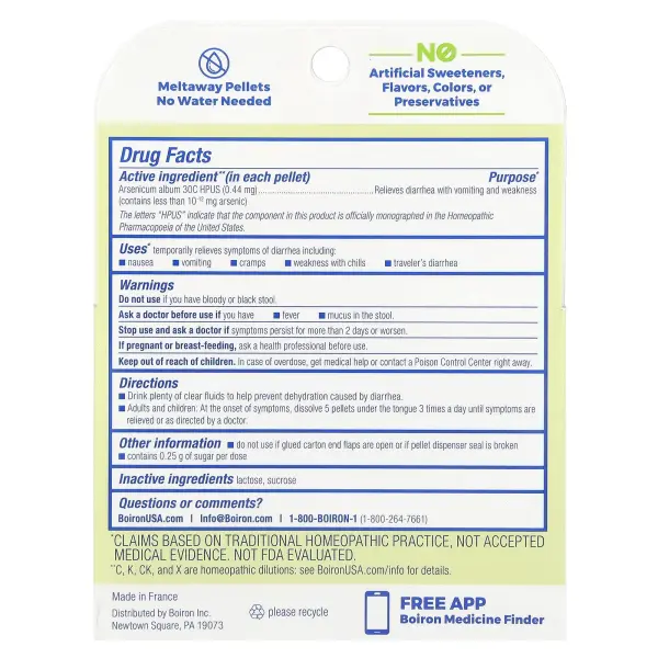 Boiron, Arsenicum, Средство от диареи и рвоты, гранулы Meltaway, 30C, 3 пробирки, 80 гранул в каждой