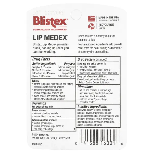 Blistex Lip Medex Наружное обезболивающее средство для защиты губ 10,75 грамм