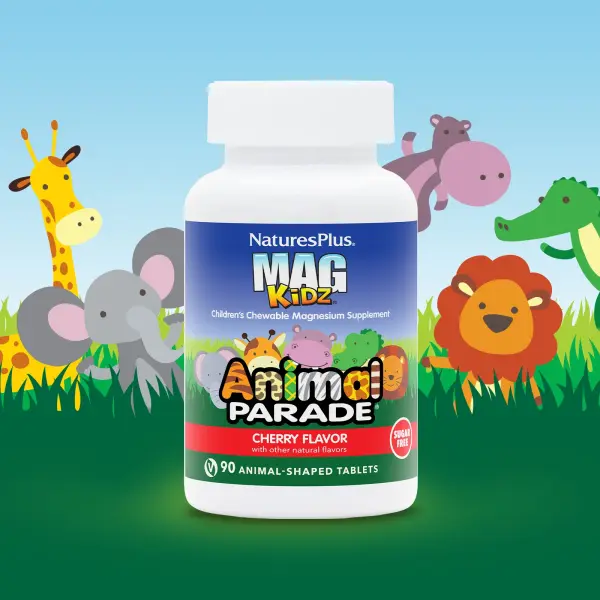 NaturesPlus, Animal Parade, MagKidz, магний для детей, натуральный вишневый вкус, 90 таблеток в форм