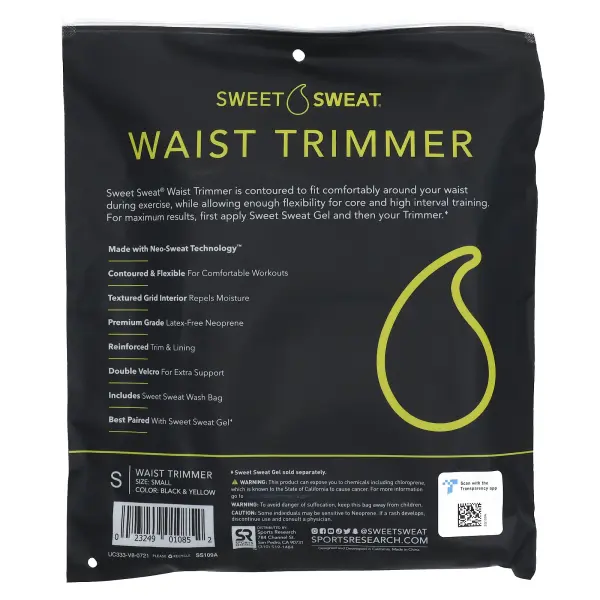 Sports Research, Sweet Sweat, пояс для похудения, маленький, черный и желтый, 1 шт.