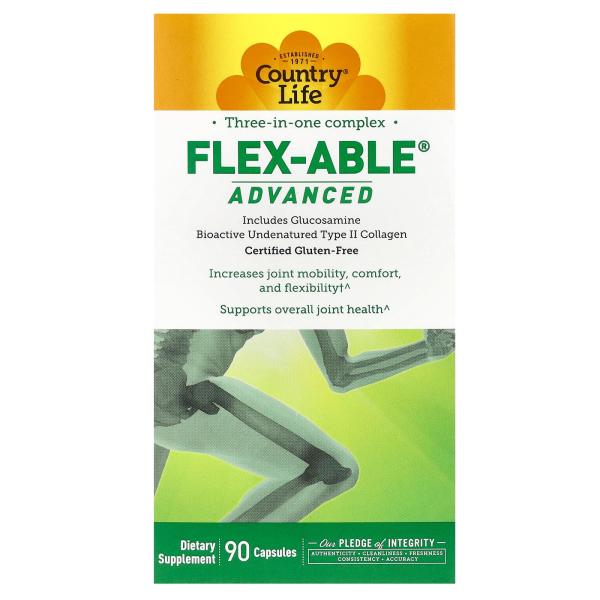 Country Life, Flex-Able Advanced, комплекс для суставов «три в одном», 90 капсул Country Life, Flex-Able Advanced, комплекс для суставов «три в одном», 90 капсул