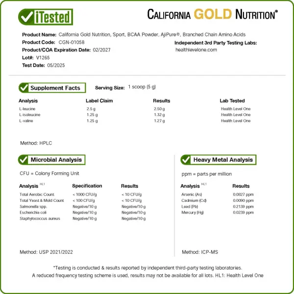 California Gold Nutrition BCAA Powder 2:1:1 AjiPure® 450 g