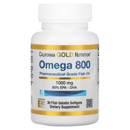 California Gold Nutrition, омега 800, рыбий жир фармацевтической степени чистоты, 30 капсул