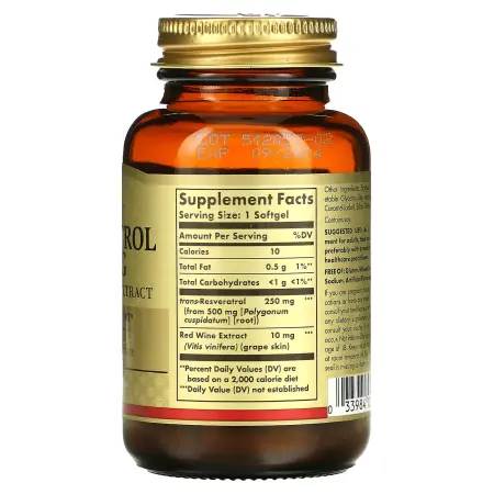 Solgar, Ресвератрол, 250 мг, 30 мягких желатиновых капсул