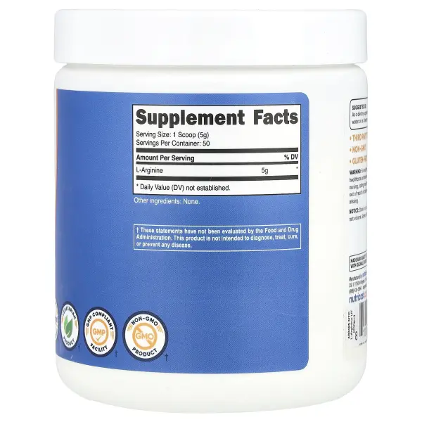 Nutricost, L-аргинин, без добавок, 250 г (8,9 унции) – оригинальная продукция AthleticFuel