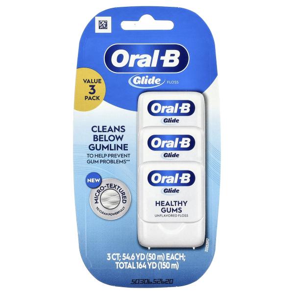 Oral-B, Glide, для здоровья, оригинальная зубная нить, без добавок, 3 шт.