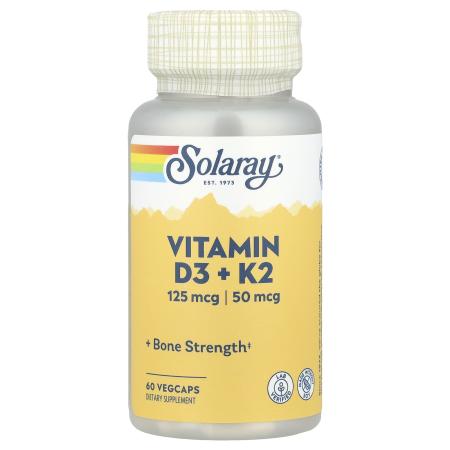 Solaray, витамины D3 и K2, без сои, 60 растительных капсул – оригинальная продукция AthleticFuel
