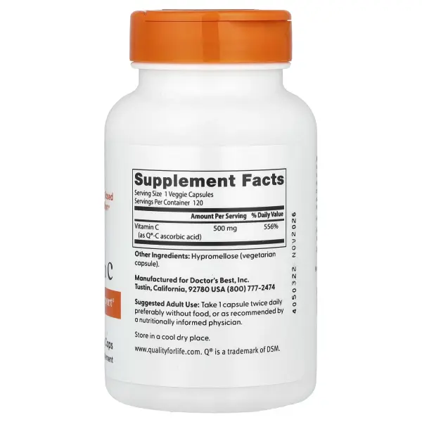 Doctor's Best, Витамин C с Quali-C, 500 мг, 120 вегетарианских капсул