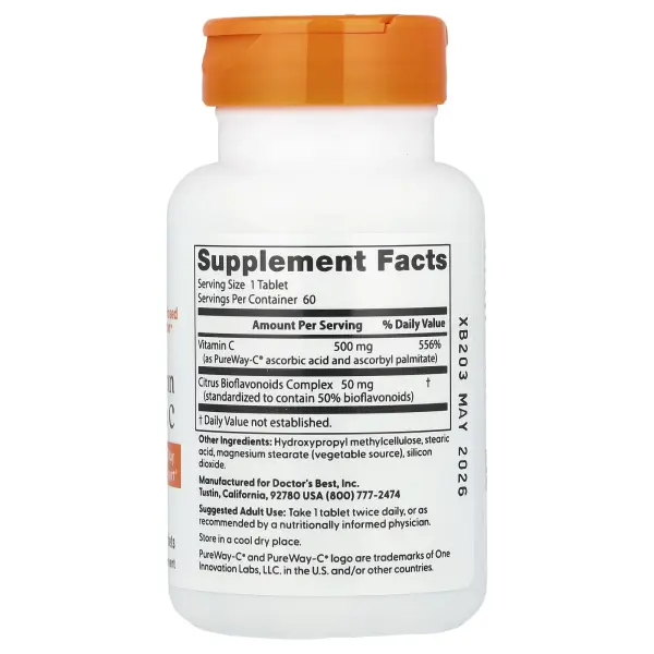 Doctor's Best, витамин C с высокой усвояемостью с PureWay-C, 500 мг, 60 таблеток – оригинальная продукция AthleticFuel