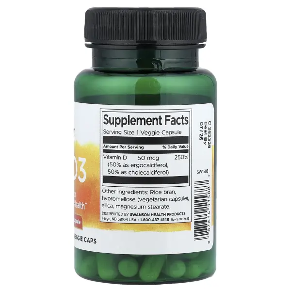 Swanson, витамины D2 и D3, 60 растительных капсул