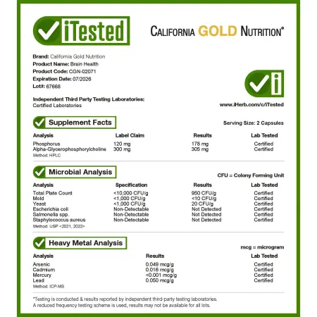 California Gold Nutrition, добавка для здоровья мозга с альфа-глицерофосфорилхолином, кальцием, фосф – оригинальная продукция AthleticFuel