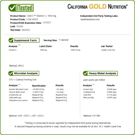 California Gold Nutrition, Gold C, витамин C класса USP, 1000 мг, 60 вегетарианских капсул – оригинальная продукция AthleticFuel