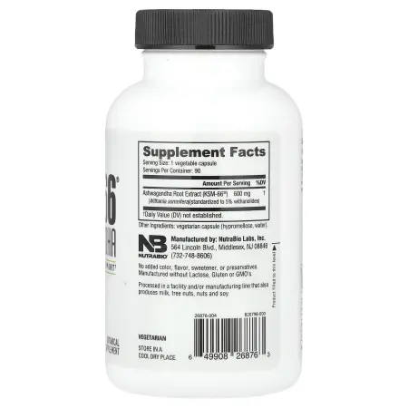 NutraBio, Ашваганда KSM-66, 600 мг, 90 растительных капсул