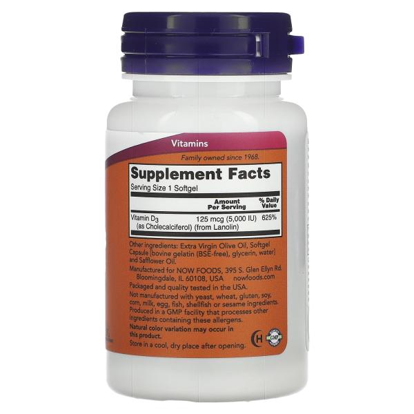 NOW Foods Витамин D3 5 000 МЕ 120 капсул