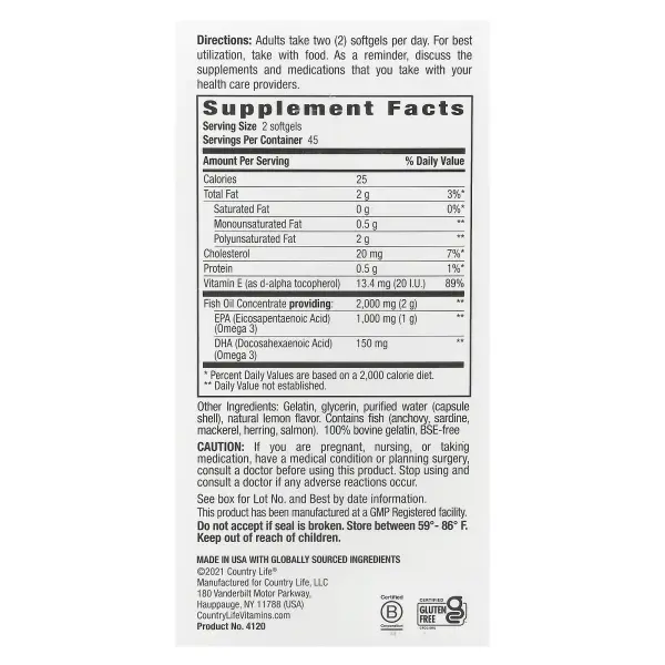 Country Life, Omega 3 Mood, натуральный ароматизатор со вкусом лимона, 90 мягких желатиновых капсул