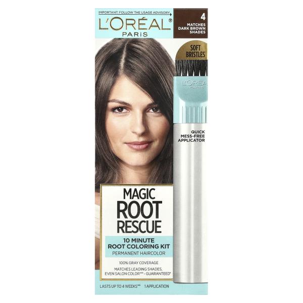 L'Oréal, Magic Root Rescue, 10-минутный набор для окрашивания корней, 4 темно-коричневых, 1 применен
