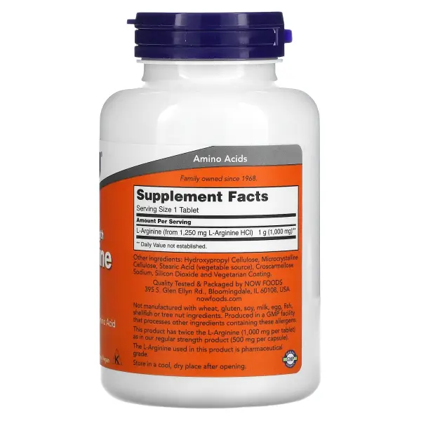 NOW Foods L-аргинин 1000 мг 120 таблеток – оригинальная продукция AthleticFuel