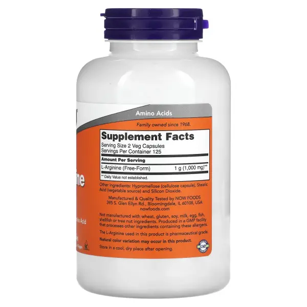NOW Foods L-аргинин 500 мг 250 капсул