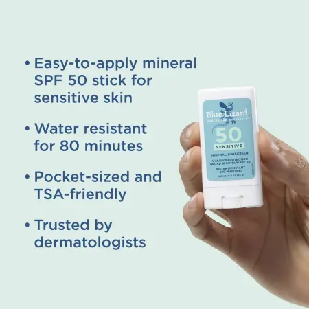 Blue Lizard Australian Sunscreen, Sensitive, минеральный солнцезащитный стик, SPF 50+, 14 г (0,5 унц