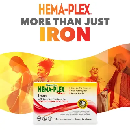 NaturesPlus, Hema-Plex, железо с незаменимыми питательными веществами для здоровых эритроцитов, 10 т – оригинальная продукция AthleticFuel