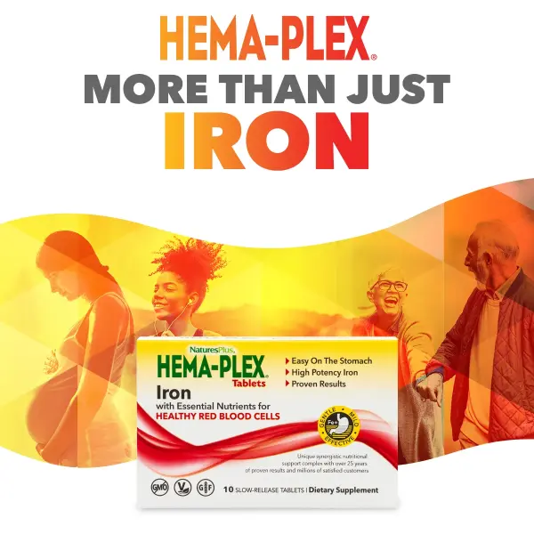 NaturesPlus, Hema-Plex, железо с незаменимыми питательными веществами для здоровых эритроцитов, 10 т – оригинальная продукция AthleticFuel