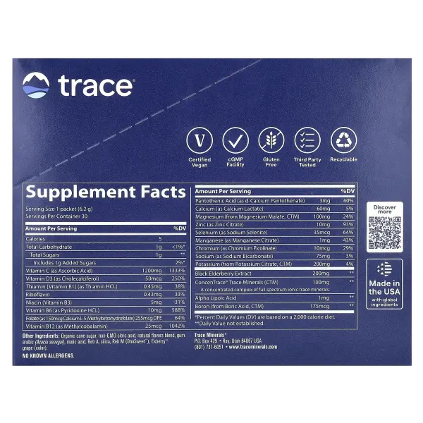 Trace, PowerPak + Immunity, лимон и ягоды, 30 пакетиков по 5,3 г (0,19 унции)