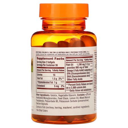 Sundown Naturals Рыбий жир без запаха 1290 мг 72 капсулы