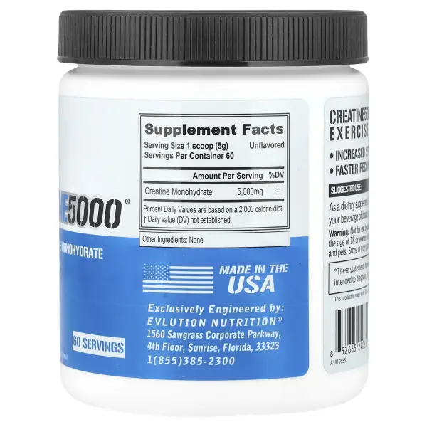 EVLution Nutrition, CREATINE5000, без добавок, 300 г (10,58 унции)