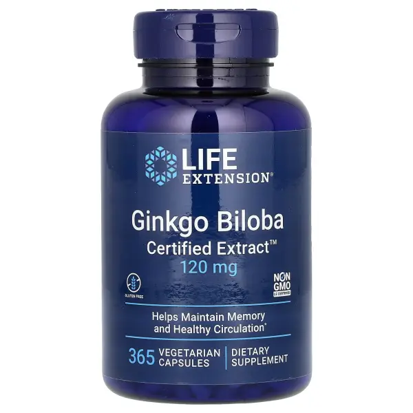 Life Extension, Ginkgo Biloba, Certified Extract, гинкго билоба, сертифицированный экстракт, 120 мг, – оригинальная продукция AthleticFuel
