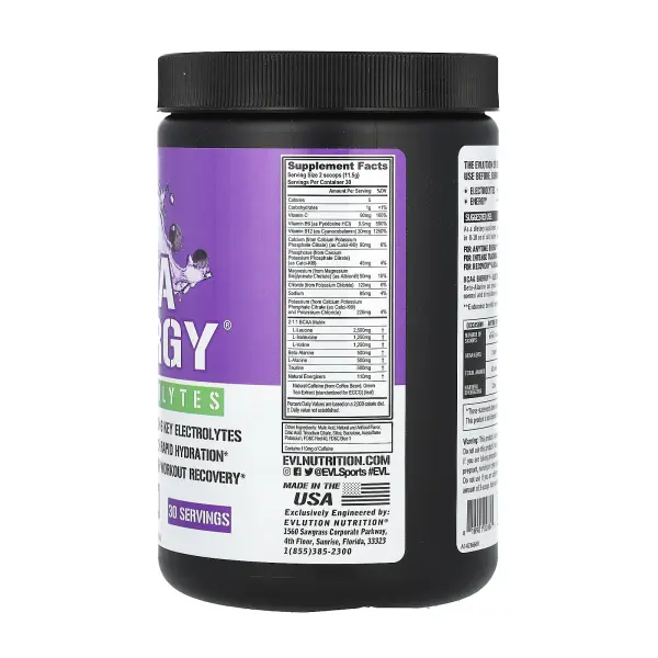 EVLution Nutrition, BCAA Energy Plus, электролиты, со вкусом винограда, 345 г (12,2 унции) – оригинальная продукция AthleticFuel